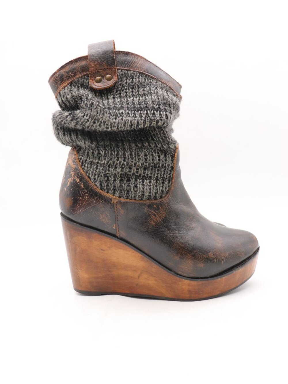 Bed Stu Slouchy Wedge Boots Womens 6.5 B Distressed Brown Platform Wood Heel